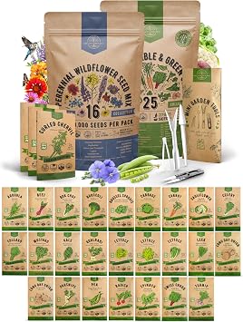 Organo Republic 16 Perennial Wildflower & 25 Winter Vegetable & Greens Seeds Variety Pack Bundle, 127,675+ Non-GMO Heirloom Garden Seeds for Planting Vegetable & Flowers for Indoor & Outdoor Gardening