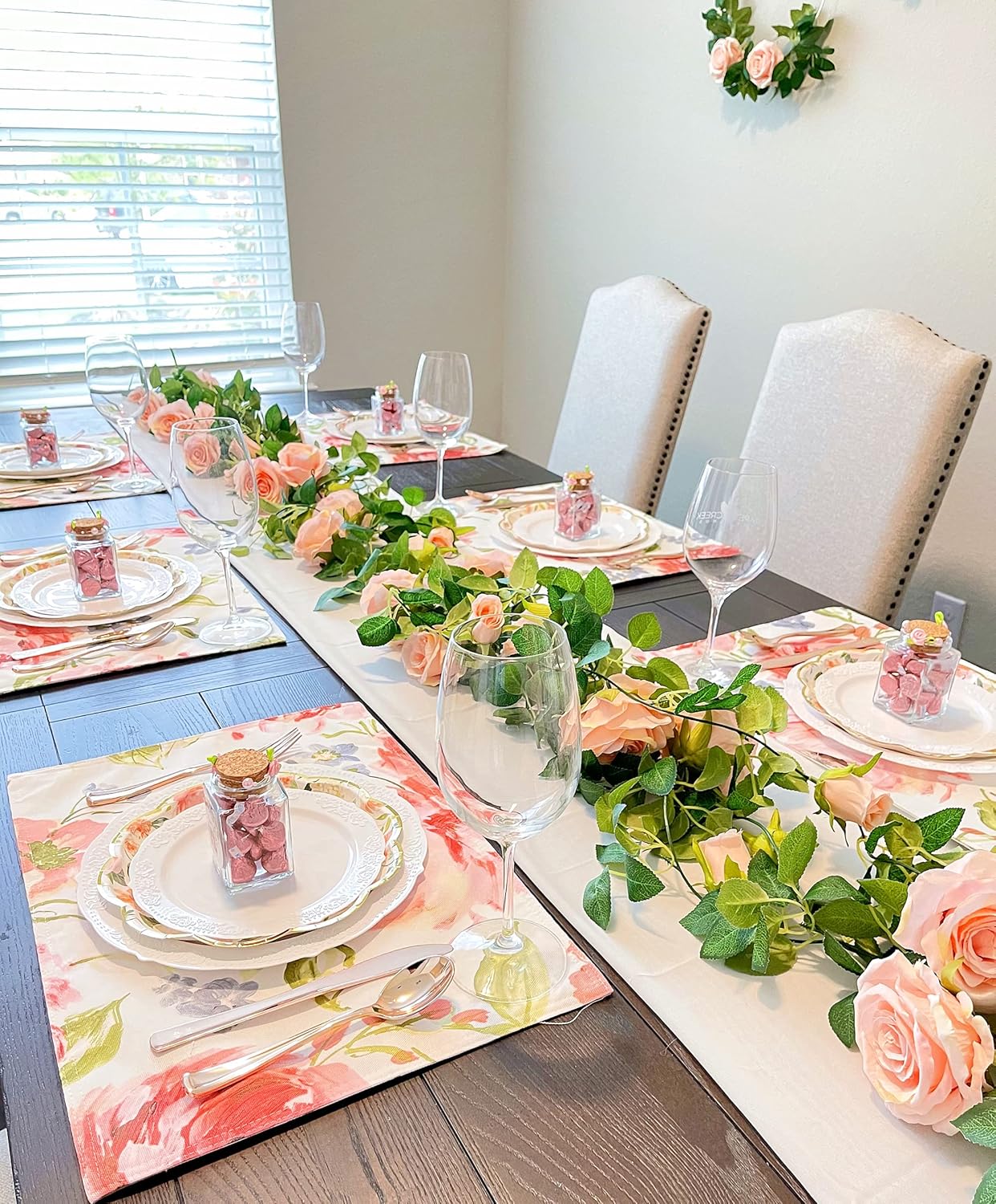 UKELER 2 Pack Artificial Flowers Garland Total 14FT Pink Rose Vines Hanging Flower Plants for Home Garden Party Outdoor Ceremony Wedding Arch Floral Decor - Image 2