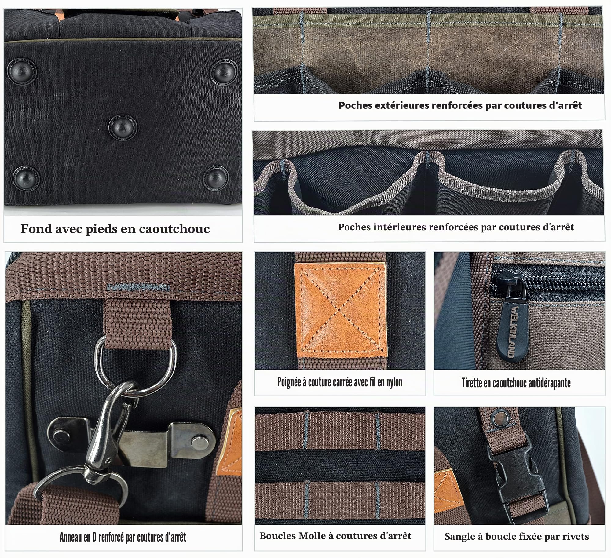 WELKINLAND Sac en toile cirée à 32 poches pour électricien outil