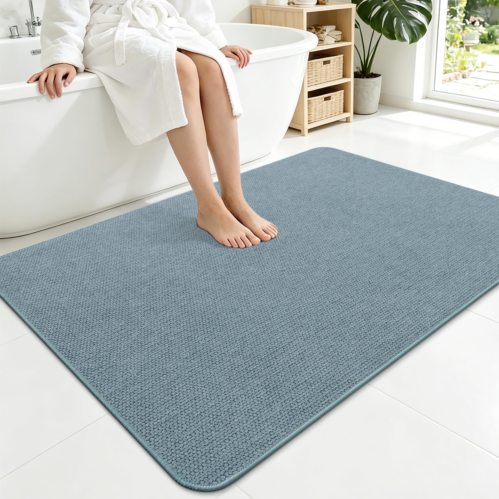 Smiry Ultra Thin Bath Mat 48x32, Non Slip Rubber Washable Bathroom Rugs