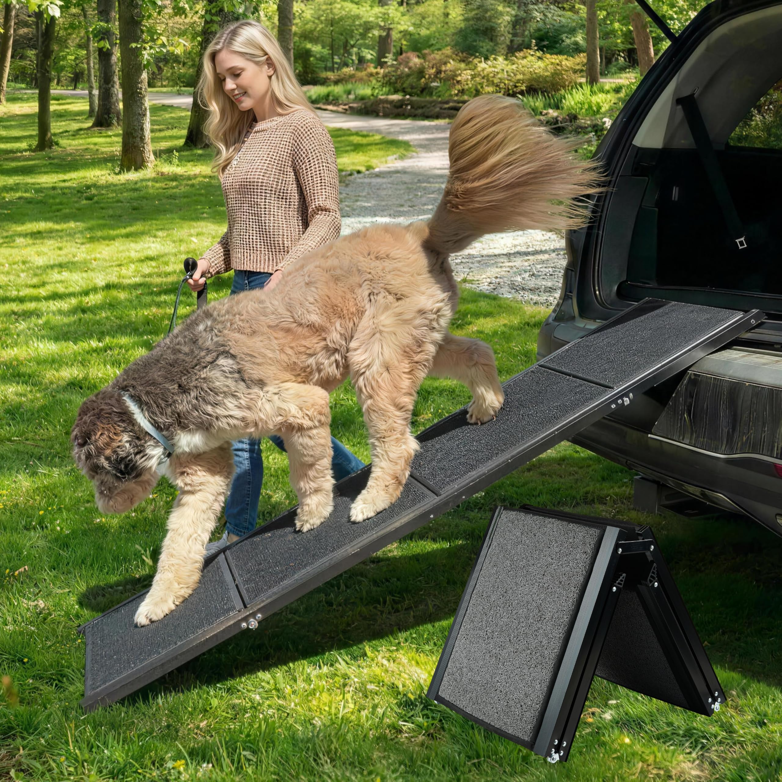 Rampa per Animali Domestici (180 x 50 cm), Rampa per Cani per Auto, SUV e Camion, 180 cm di Lunghezza e 50 cm di Larghezza, Rampa Pieghevole e Portatile per Animali Domestici con Superficie