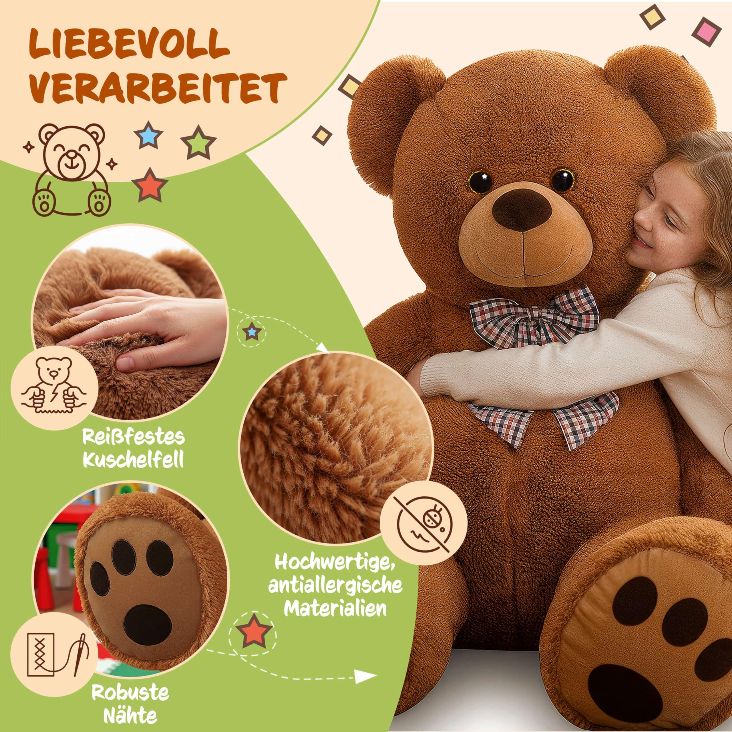 Monzana® Teddybär L - XXXL 50-175cm Weiches Fell Schleife Tatzendruck Geschenk Plüschtier Kuscheltier Stofftier Riesen Teddy Bär