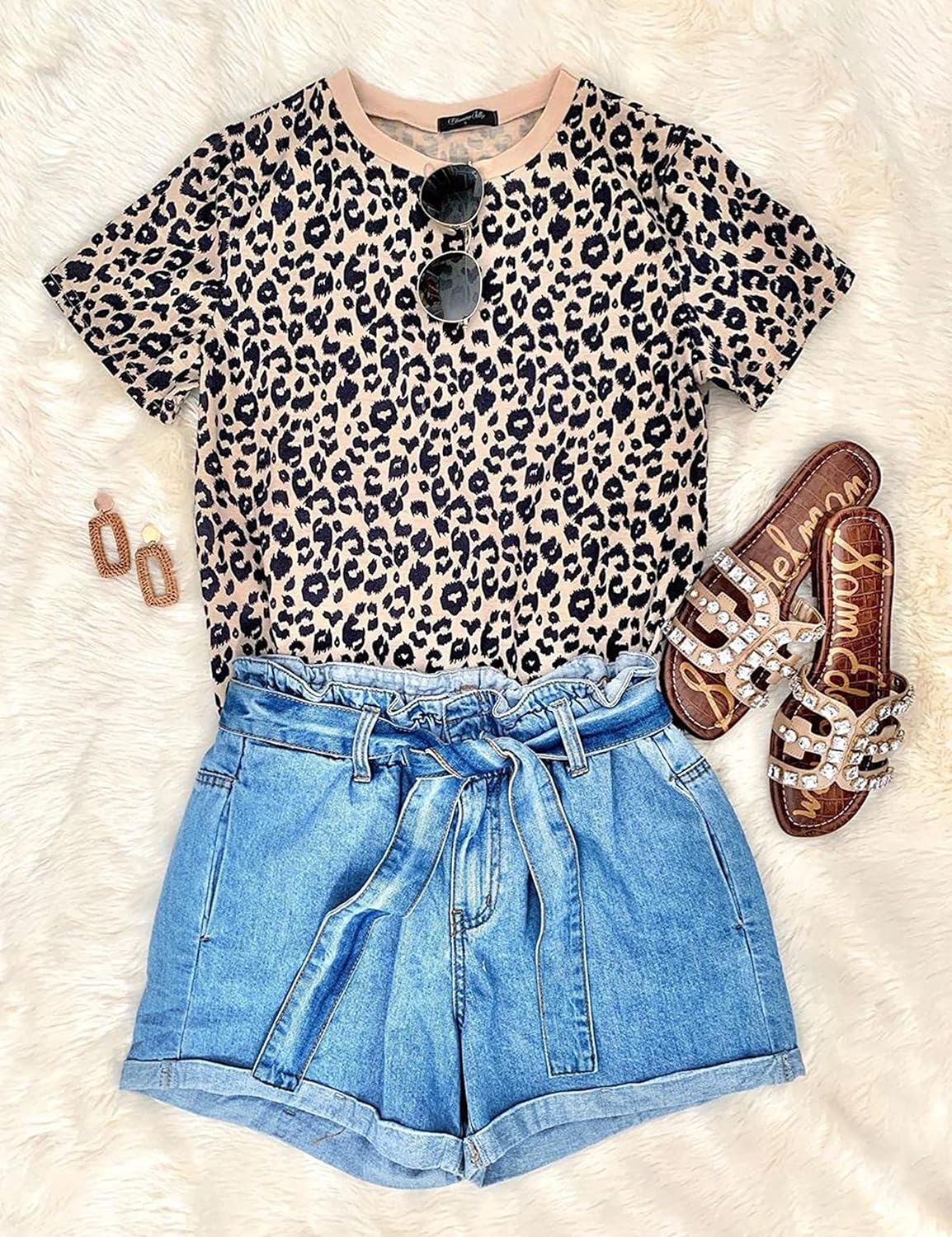 BMJL Women's Casual Cute Shirts Leopard Print Tops Basic Summer Short Sleeve Fashion Soft Blouse Loose Fit Tshirt - Image 5