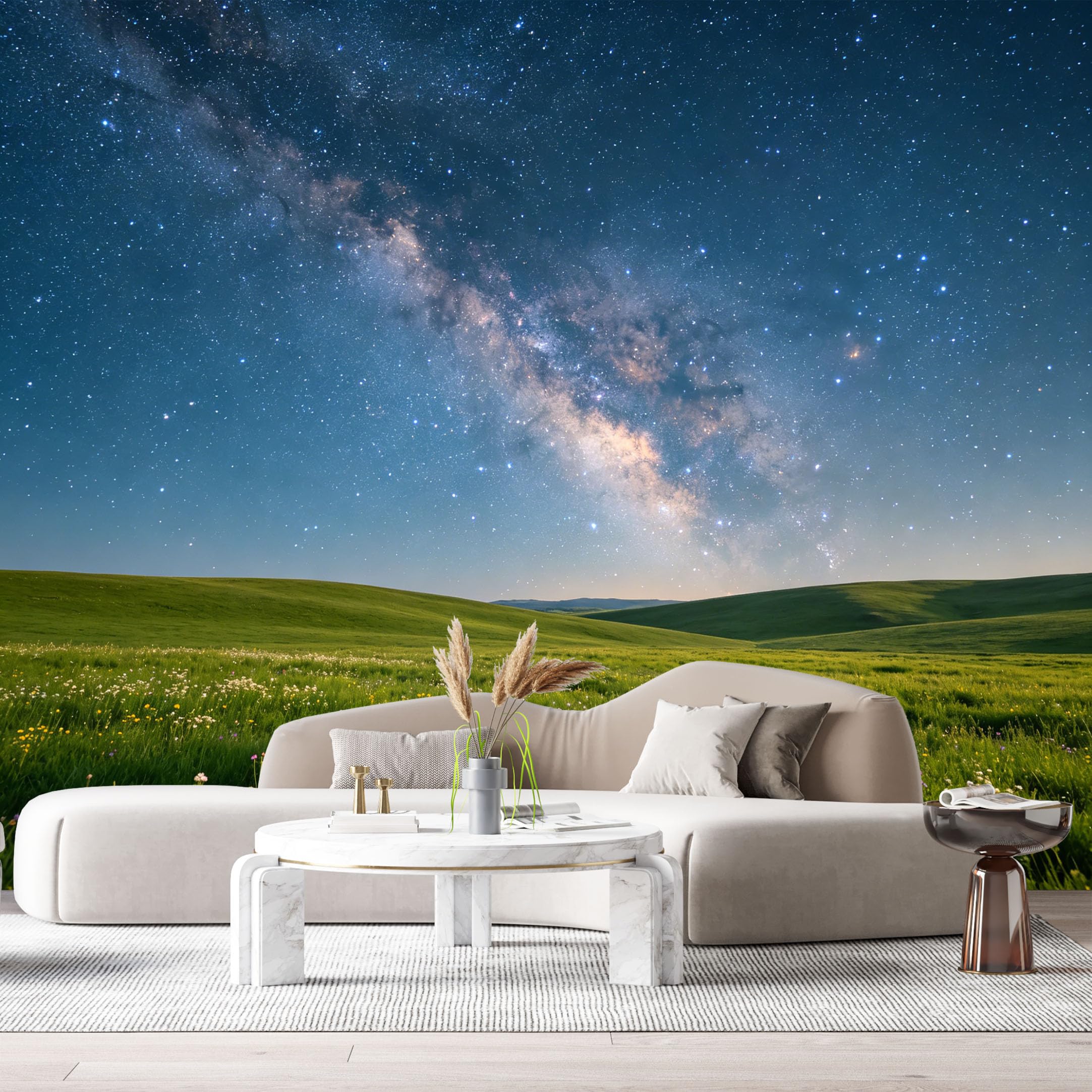 Custom Size Wall Murals Starry Sky Landscape Milky Way Night Horizon Field SelfAdhesive Wall Fabric Removable Large Wallpaper for Photo Living Room