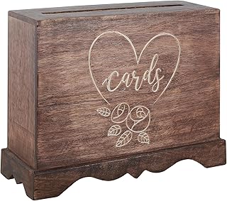 Wedding Card Box with Card Slit and Lock 12"X10"X4.5"- Gift Wishing Well Card Box for Weddings, Receptions, Birthdays, Graduations, Baby Showers, Honeymoon Funds HRTBTMBRNT