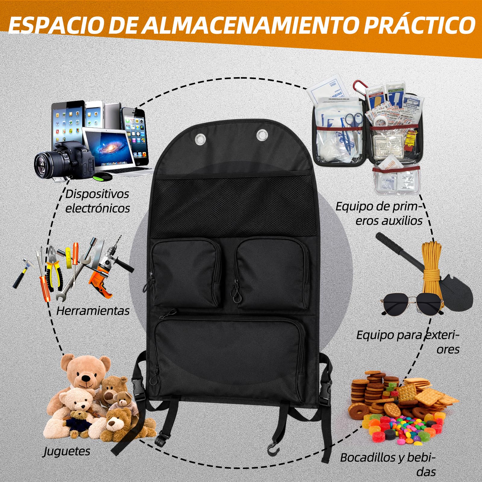 Organizador para asiento de coche, bolsa de almacenamiento con múltiples compartimentos, apto para Volkswagen T5, T6 y T6.1, impermeable y resistente a la humedad, ideal para camping y viajes