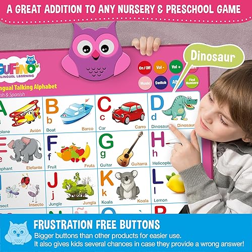 Miniatura 17 de Gufino Tabla de pared del alfabeto - Juguetes bilingües con botones táctiles interactivos para aprendizaje independiente y guiado - Ideal