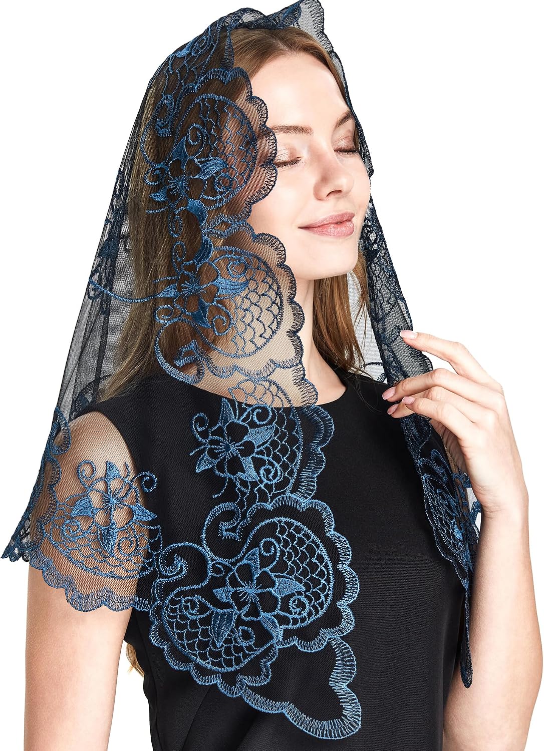 Catholic Veils Gift Set for Women Embroidered Lace Church Head Coverings Mass Mantilla Chapel Prayer Veil with Clips