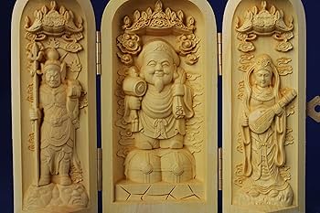 極上和彫刻　弁財天　布袋　毘沙門天白材彫刻三体　古美術品　コレクション 極上和彫刻 弁財天 布袋 毘沙門天白材彫刻三体 古美術品