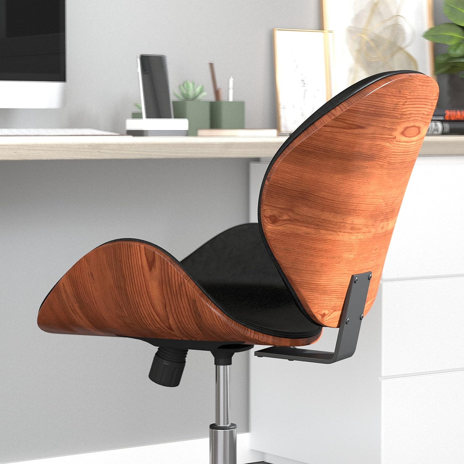 Merrick Lane Roisin Office Chair - Ergonomic Executive Office Chair in Black Faux Leather - Mid-Back with Adjustable Height 360° Swivel Seat - Lumbar Support