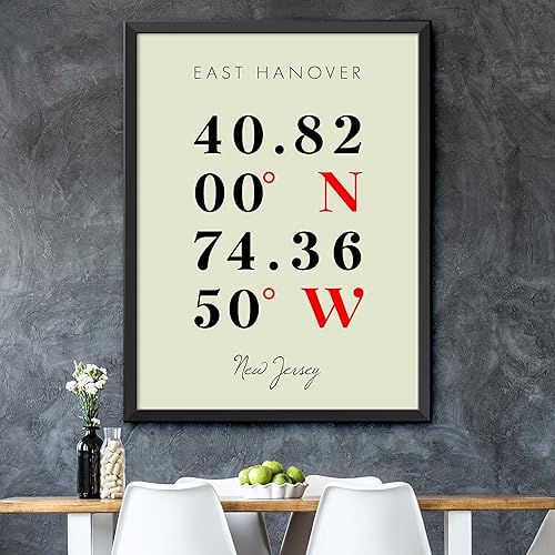 Miniatura 5 de Mapa de East Hanover, New Jersey, Coordenadas Multilíneas de colores (16x20)