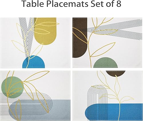 Miniatura 4 de Juego de 8 manteles individuales de tela de lino modernos de mediados de siglo, resistentes al calor, lavables a máquina, para cocina, comedor,