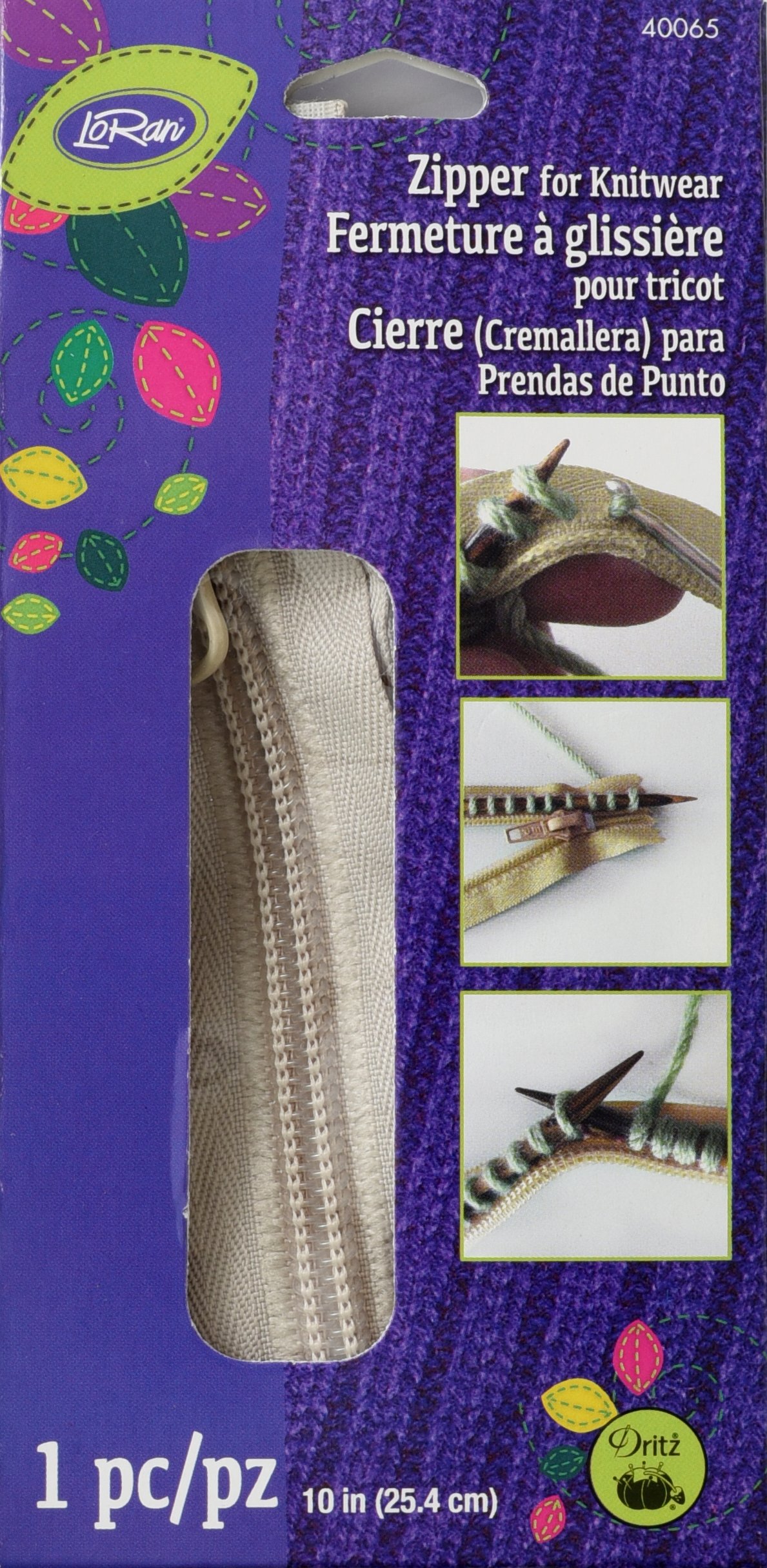 LoRan 40065 Zip Fastener for Knitwear, 10-Inch, Oatmeal