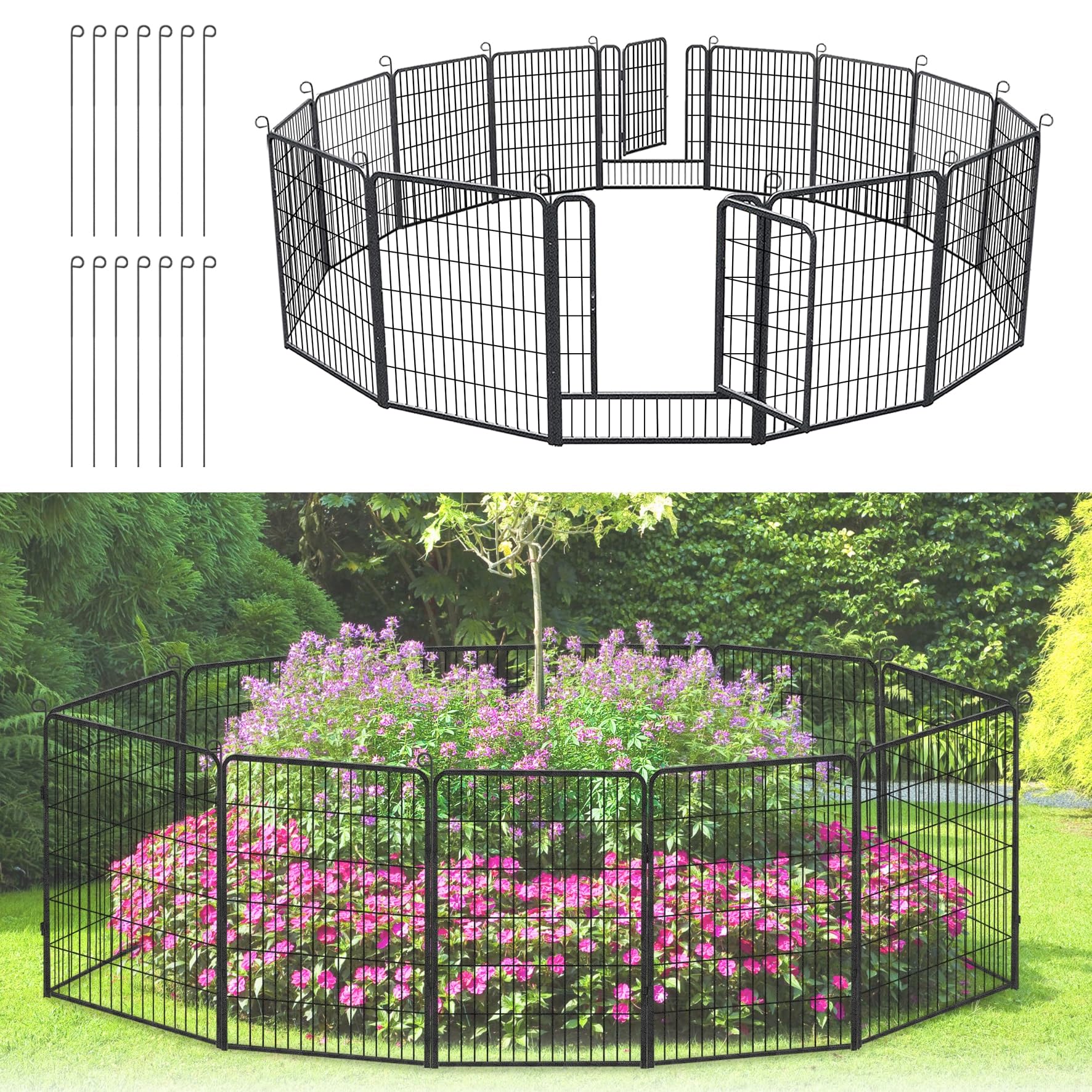 Metal Garden Fencing Decorative Garden Fence Animal Barrier for Yard,14 Panels 40in(H) X 37ft(L) Outdoor Garden Border Fence Rustproof Metal Wire Panel Border for Dog, Rabbits and Patio