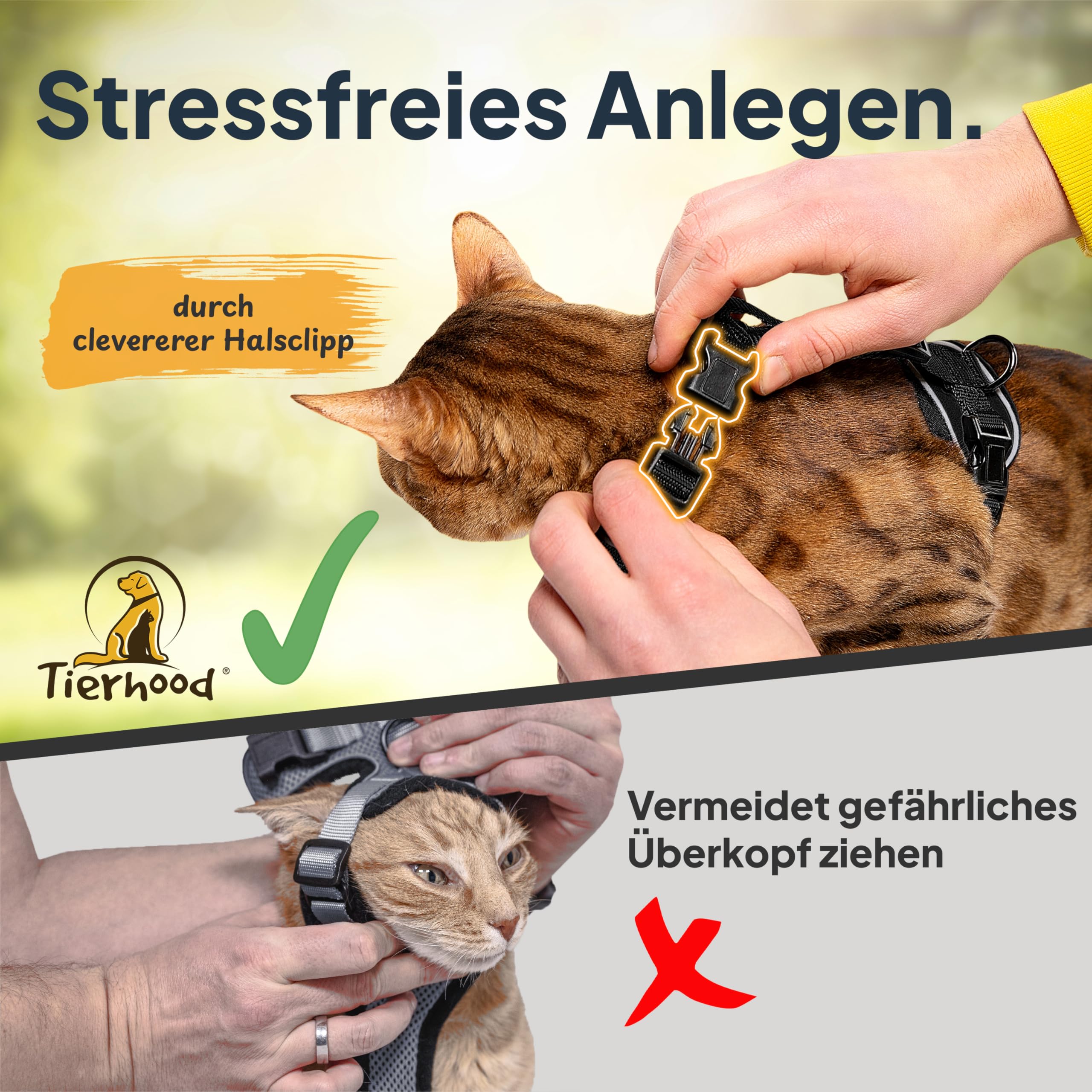 Tierhood Katzengeschirr mit Leine [Neue, LEICHTE Version] - Katzenleine mit Geschirr für Katzen und Kitten - Katzen Geschirr Set mit Leine - Kontrollierte Freiheit - Schwarz, Größe S