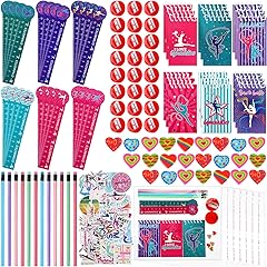 Fulmoon 194 Pcs Gymnastic Party Favors Mini Notepads Cute Pencils Funny Bookmarks Ruler Pencil Sharpeners Erasers Stickers Plastic Bags for Party Favors Gifts