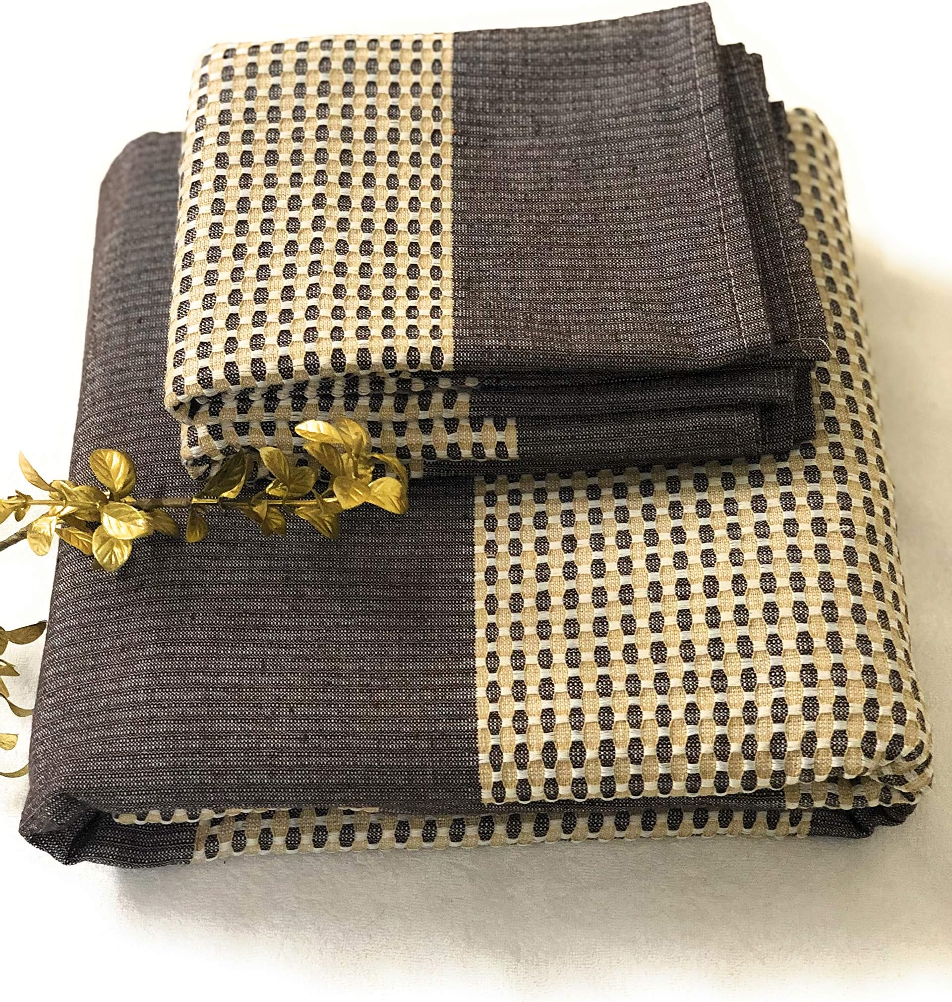 RANGBHAR Handloom Cotton Striped Bedsheet For Double Bed,Organic Woven Bedsheet With 2 Pillow Covers,Charcoal Brown,90 X 100 Inch,220 TC