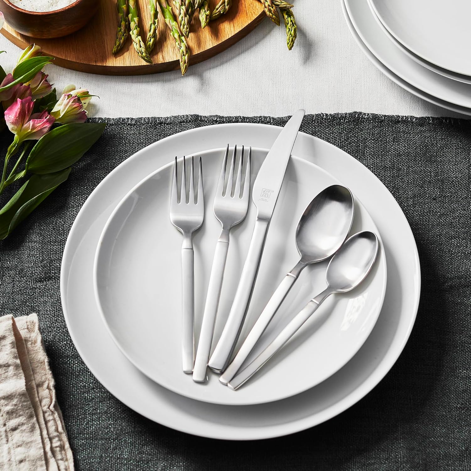 ZWILLING Satin Opus 45-Pc Stainless Steel Flatware Set, Dishwasher Safe, Service for 8, Matte Finish (not polished)