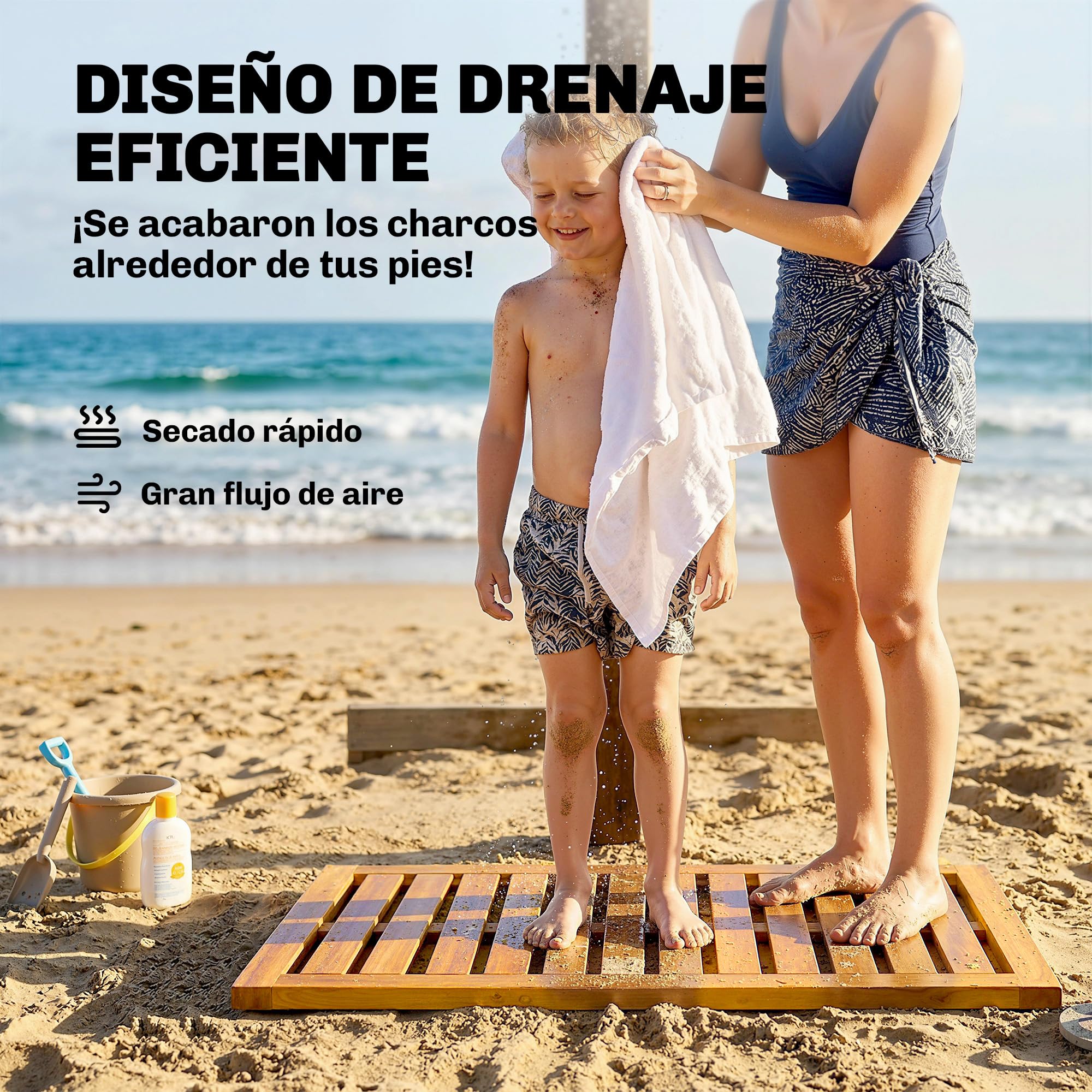 Outsunny Alfombrilla de Ducha de Madera de Acacia, 91x51 cm, Alfombra de Baño Antideslizante con Drenaje, Tarima de Ducha Interior y Exterior, para Baño, SPA, Jardín o Piscina