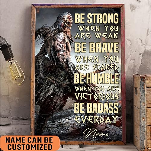 Miniatura 3 de Póster vikingo personalizado con texto en inglés Be Strong When You Are Weak, regalo motivacional para hombres vikingos, guerreros vikingos,