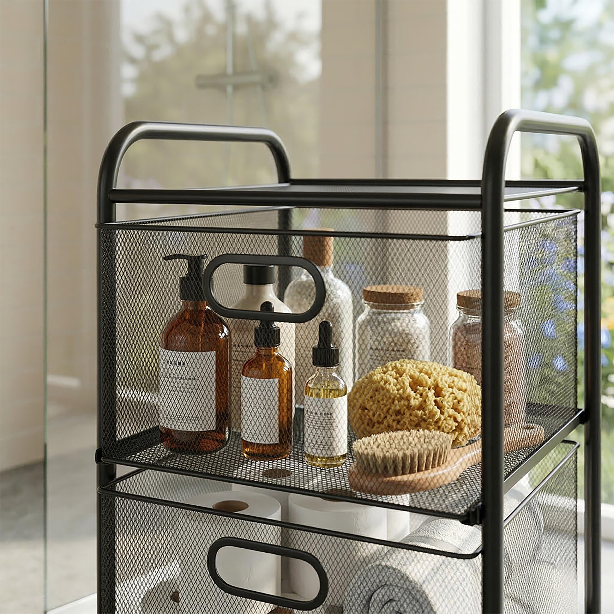 Relaxdays Carrello, 3 cassetti, metallo, AxLxP: 63 x 33 x 31,5 cm, 4 ruote, bagno, cucina, carrello multiuso, nero