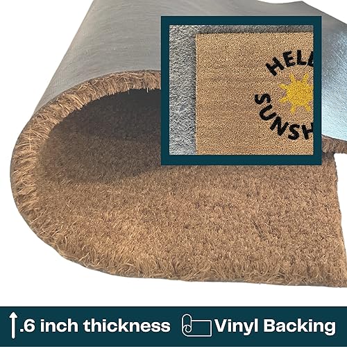 Miniatura 3 de Hello Sunshine Outdoor Doormat, 18 x 30 Inch, Heavy Duty Natural Coir Fibers, UV and Weather Resistant, Rustic Boho Sun, Warm and Bright Summer Theme