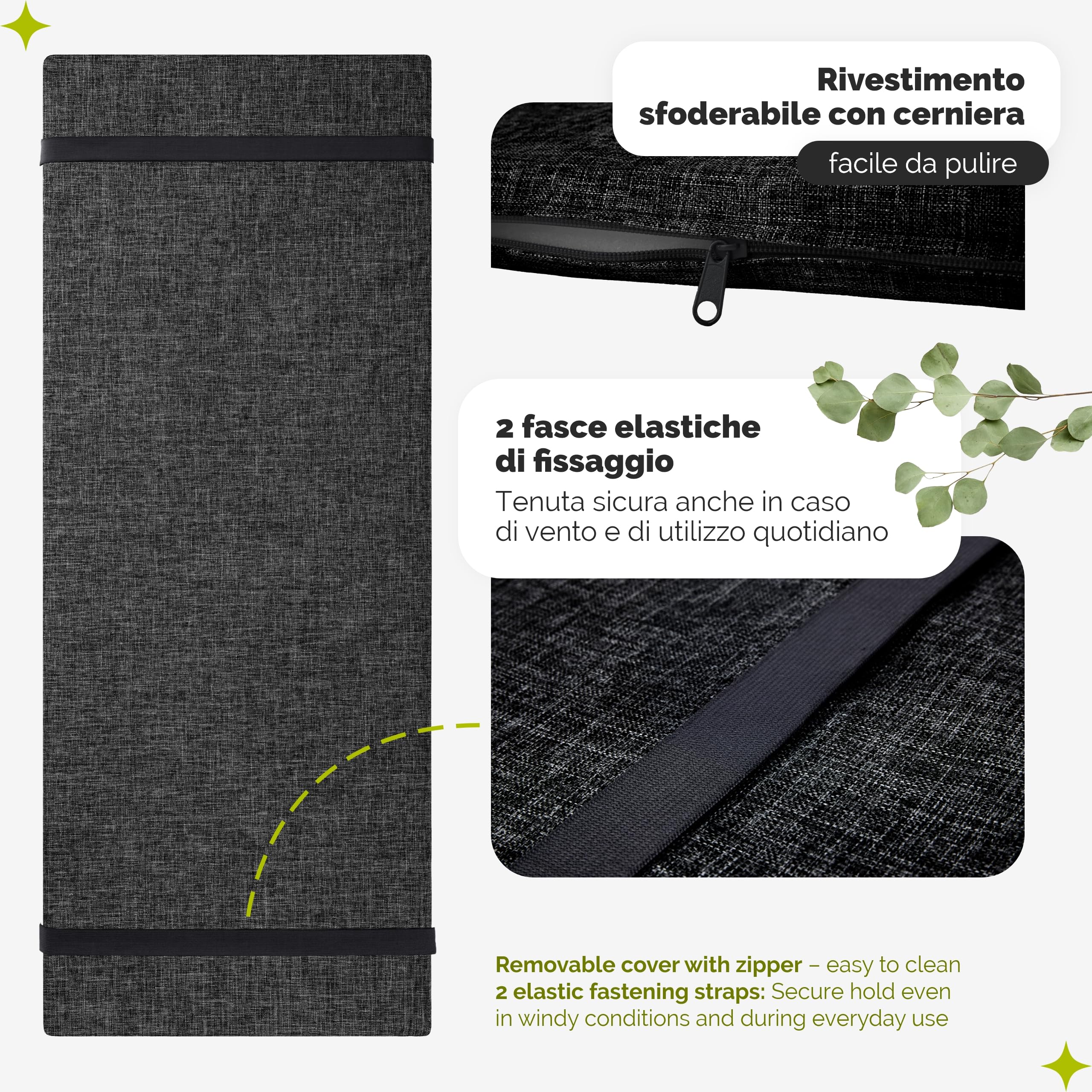 Garronda Impermeabile Cuscino per Panca da Esterno 100 x 40 in Poliestere Antracite