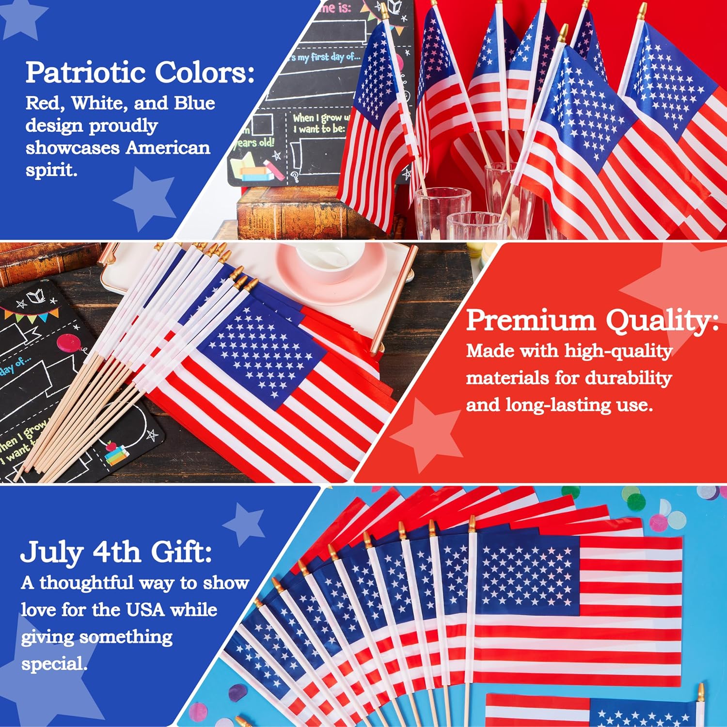 JOYIN 12 Pcs 11'' x 8'' July 4th American Flags with Sticks, Fabric USA Flags with Wooden Poles, Handheld Flags for Patriotic Parade Outdoor Yard Decor, Memorial Independence Day Party Supply image 3