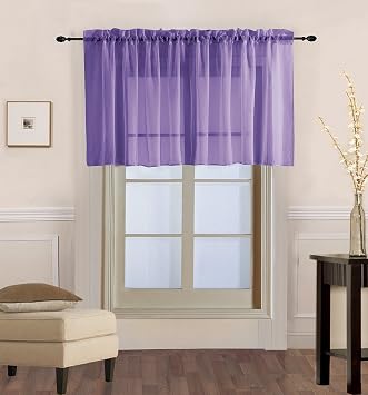 Decotex 1 Piece Sheer Voile Rod Pocket Multi Use Straight Window Curtain Valance Topper Available in a Variety of Colors 55" X 45", Lilac