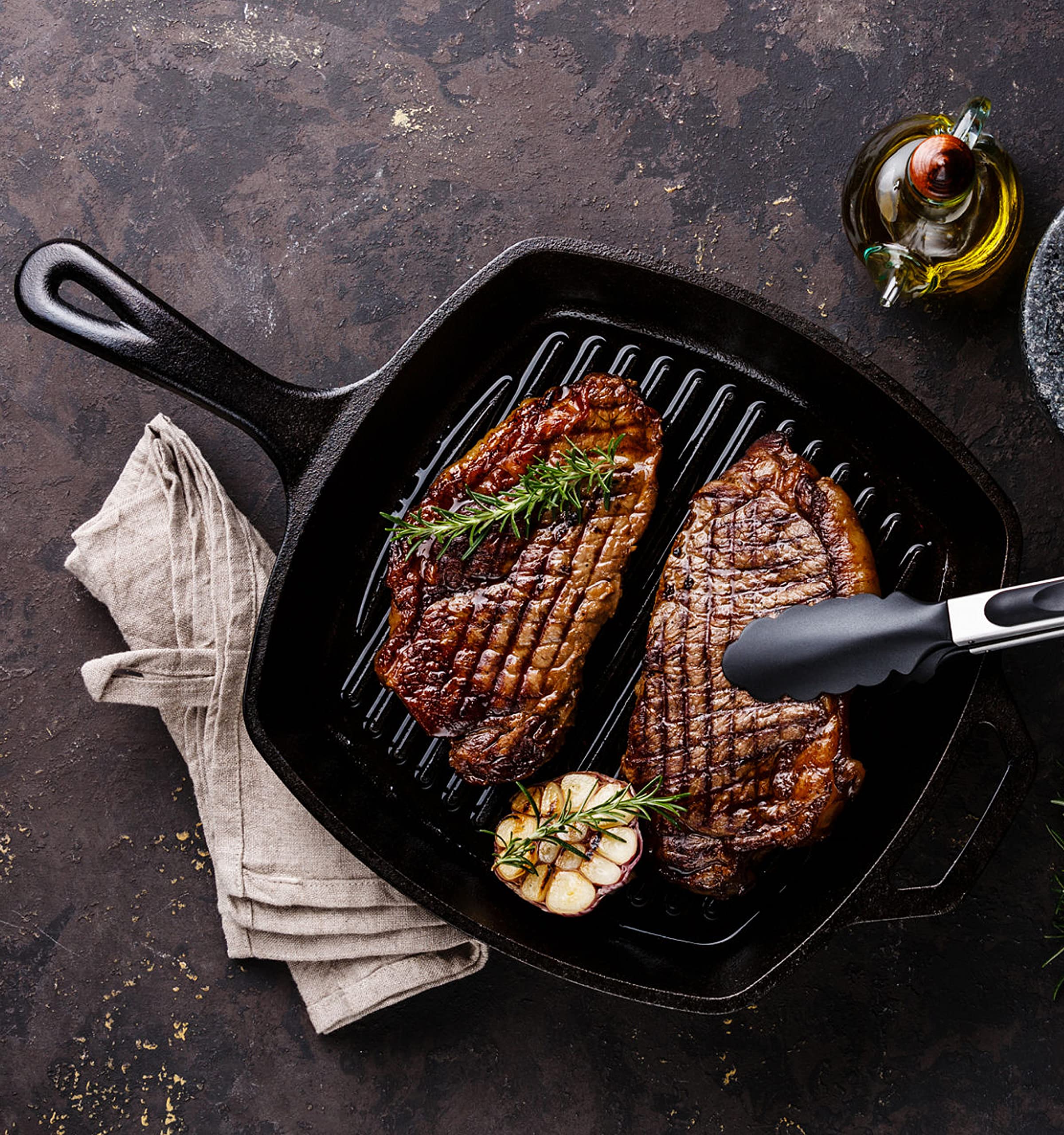 Sartén Parrilla De Hierro Fundido WDMT Maysternya - 28x28 Cm, Apta Para Todo Tipo De Fuegos, Incluyendo Inducción