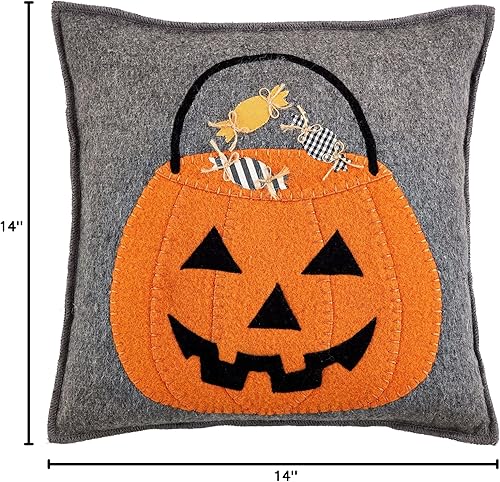 Miniatura 3 de Mud Pie Almohada de fieltro para Halloween, 14 x 14 pulgadas, calabaza