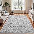 Washable Area Rug 4'x6' Traditional Floor Cover Foldable Thin Rugs Retro Kitchen Indoor Distressed Non Slip Carpet Floral Print Mat Bedroom Living Room