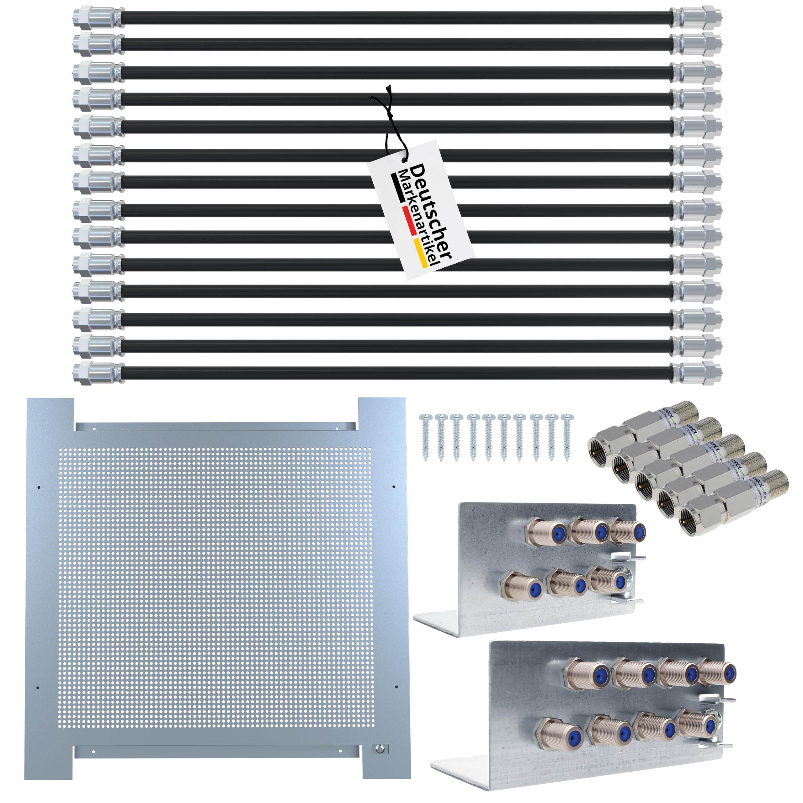 Kit de montage satellite pour commutateur multiple 5 en 8, 1 satellite et 8 participants avec plaque de montage 400 x 400 x 18 mm, parasurtenseur satellite, angle de mise à la terre,