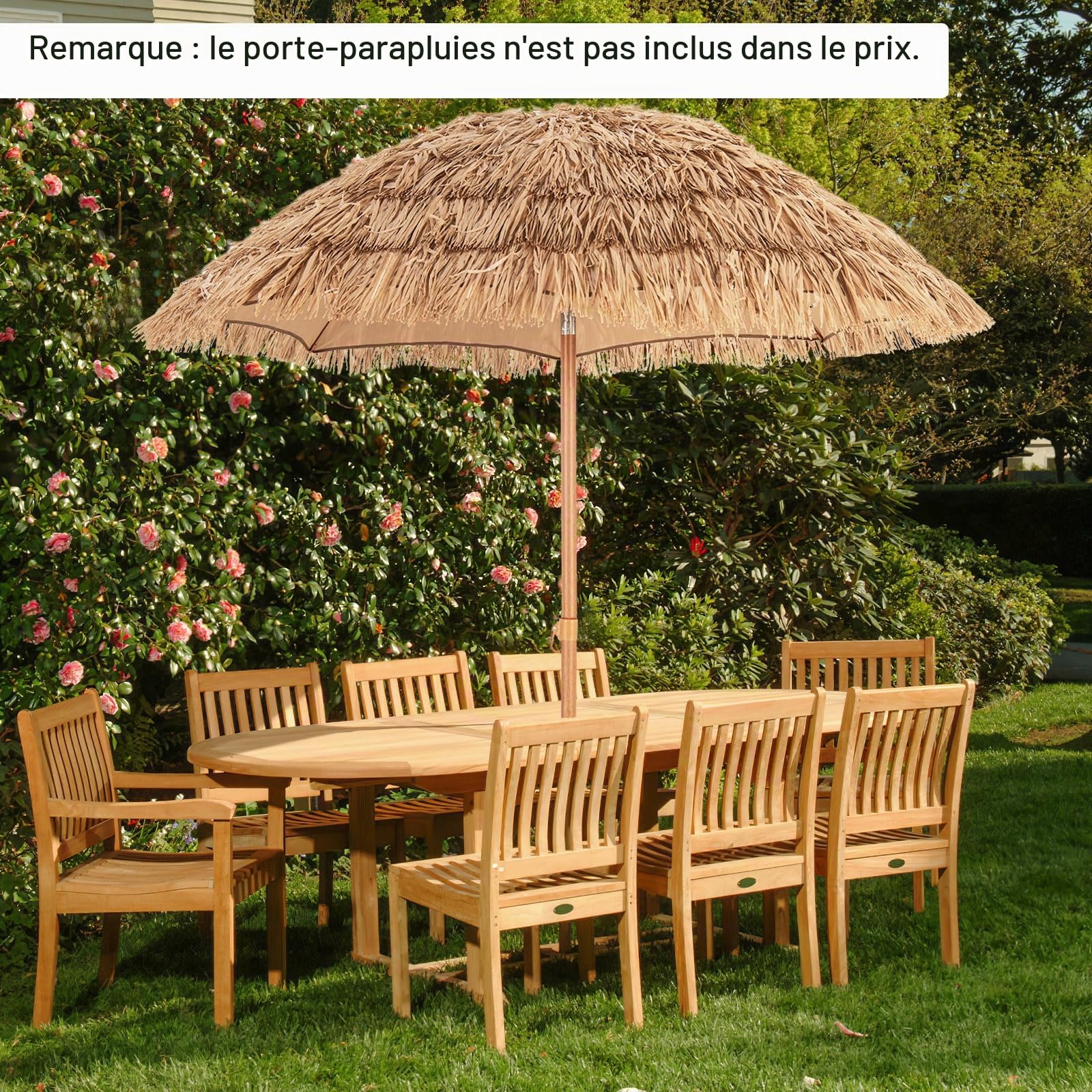 KOMFOTTEU Parasol Style Hawaïen, Hauteur 218 cm, Sac Transport, Pied Pliant