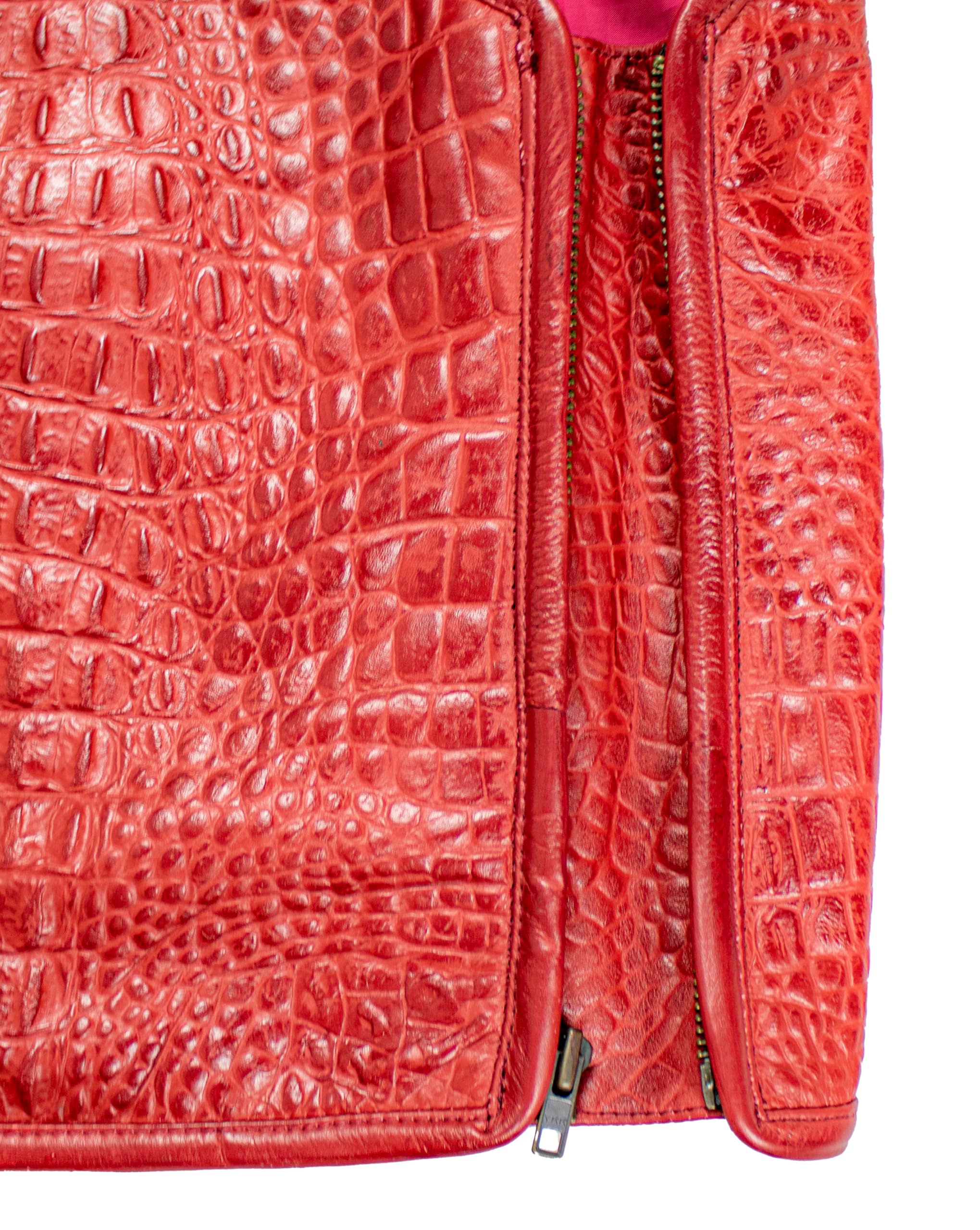 MDM Chaleco de piel para hombre en imitación de cocodrilo, color rojo