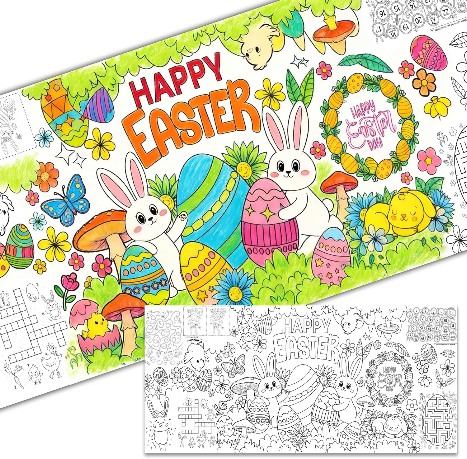 ATFUNSHOP Easter Giant Coloring Tablecloth 35" x 75" - Easter Crafts for Kids, Jumbo Paper Banner & Poster, Coloring Games & Party Activities - DIY Decorations & Gifts Games & Festive Decor