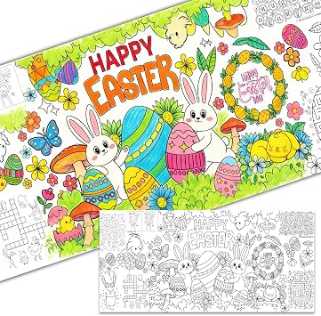 ATFUNSHOP Easter Giant Coloring Tablecloth 35" x 75" - Easter Crafts for Kids, Jumbo Paper Banner & Poster, Coloring Games & Party Activities - DIY Decorations & Gifts Games & Festive Decor