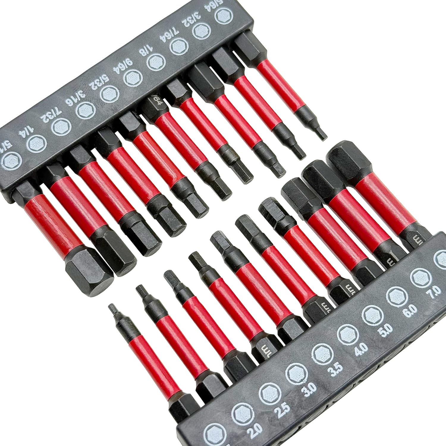 LU&MN 20PCS Hex Head Allen Drill Bit Set, 2" Length S2 Steel Magnetic Impact Driver Bits, SAE & Metric Assortment (5/64"-5/16", 1.5mm-8mm), 1/4" Hex Shank for Power Drills & Impact Drivers