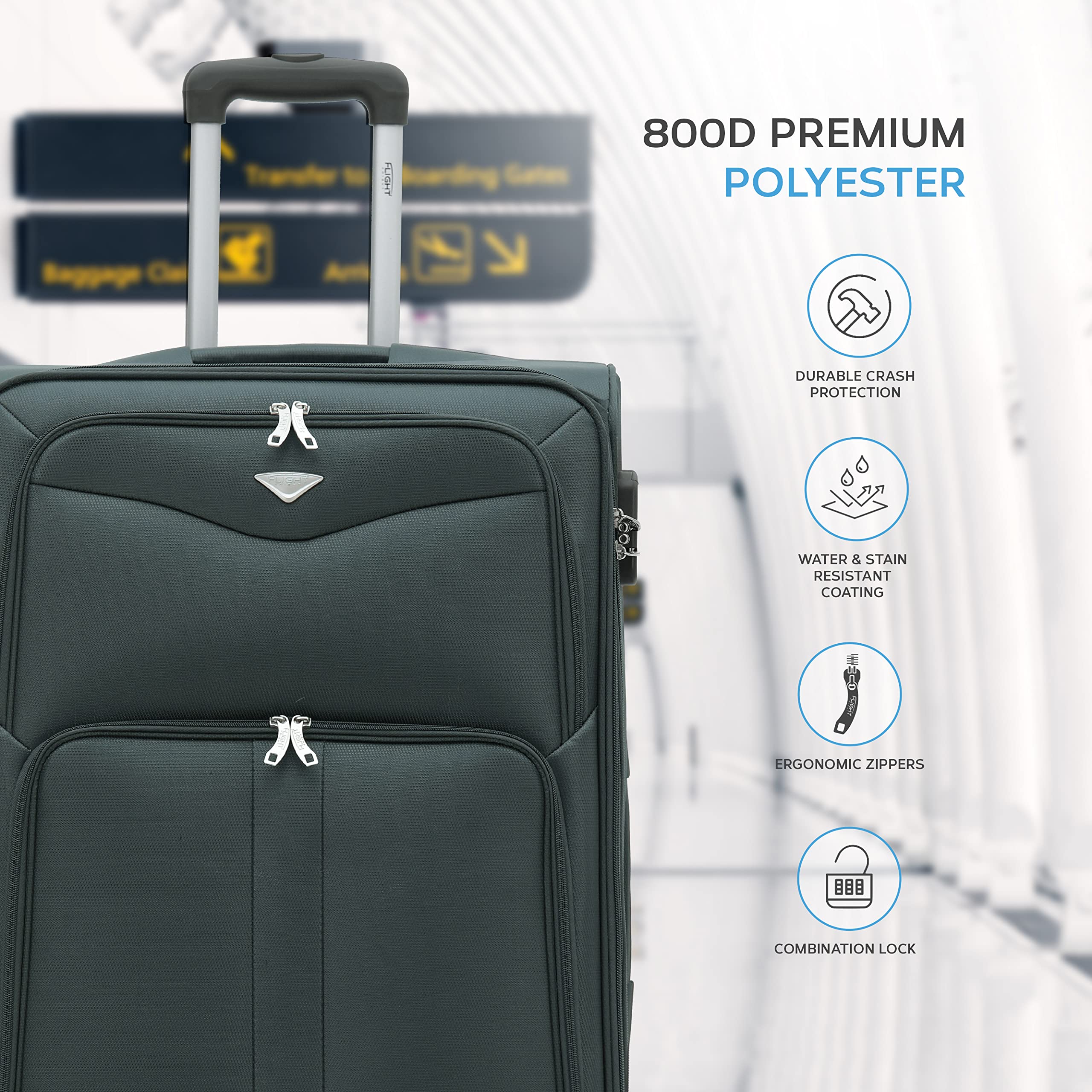 Flight Knight Lightweight 4 Wheel 800D Soft Case Suitcases Anti Crack Cabin & Hold Luggage Options Approved for Over 100 Airlines Including easyJet, BA & Many More!