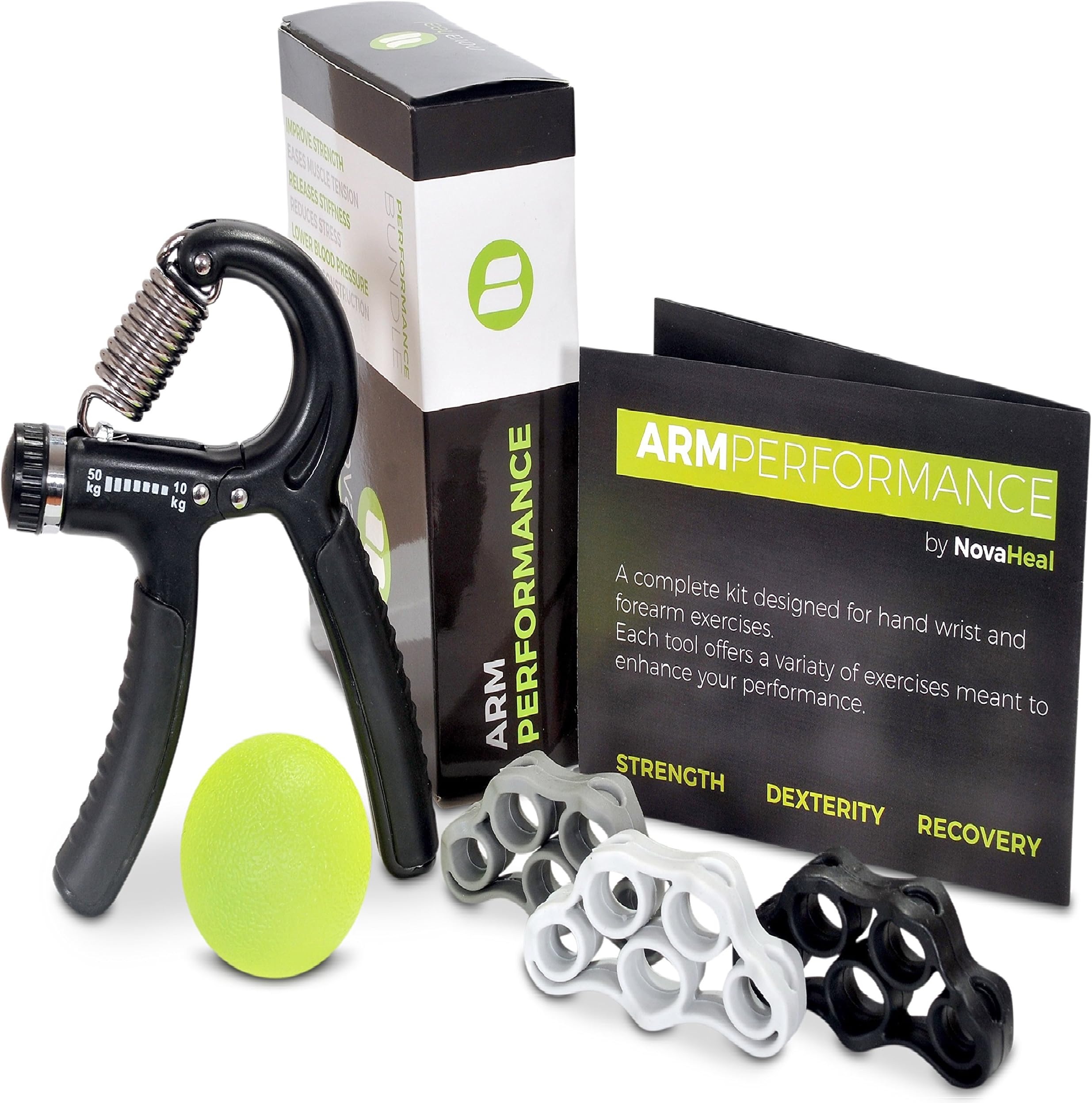 Arm Performance - 5 Pack - Hand Grip Strengthener Finger Forearms Exerciser and Hand Therapy Exercise Ball