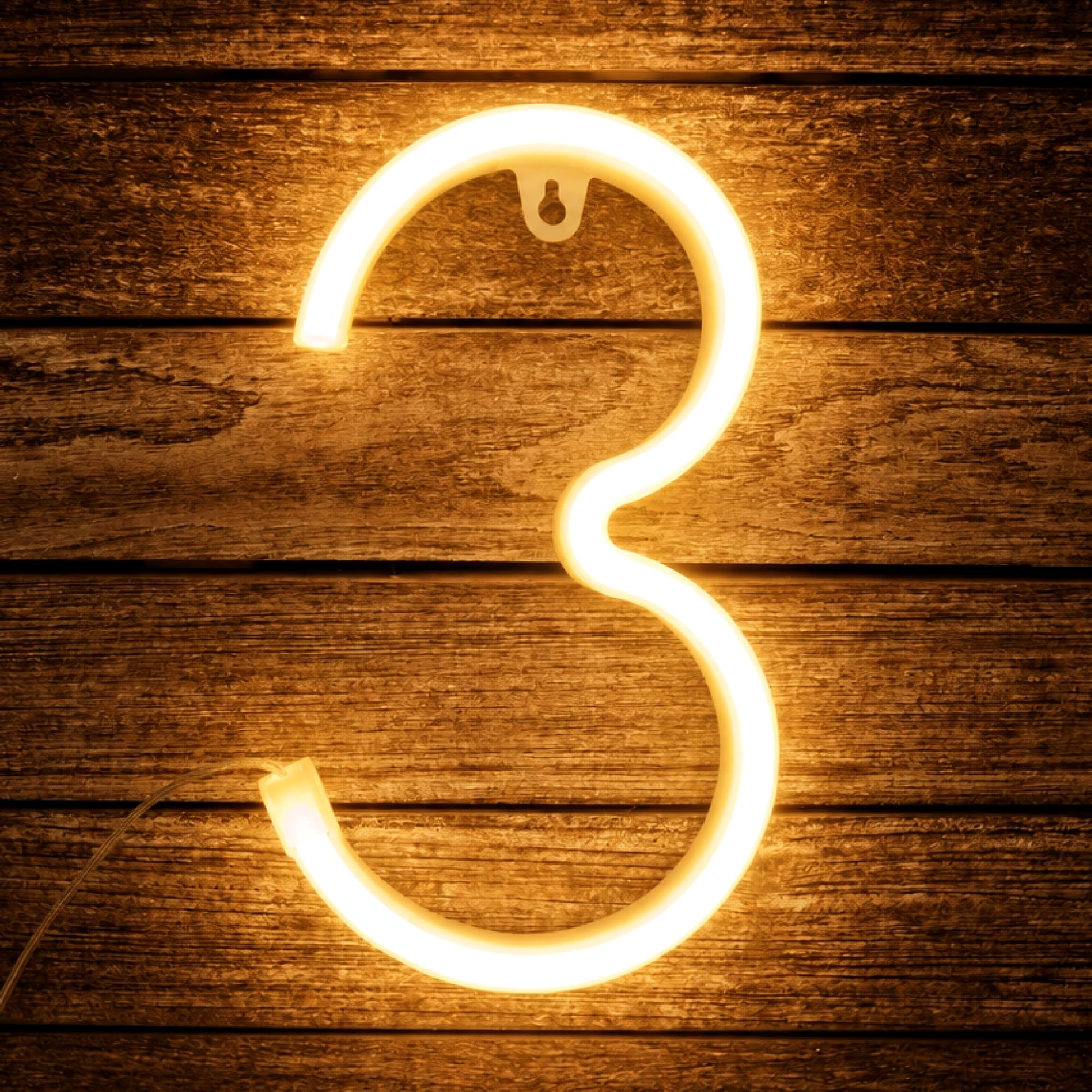 Number Neon Sign, Neon Number 3 Light, 22cm Warm White Number Light Sign for Birthday Party Backdrop Living Room Anniversary Christmas Wedding