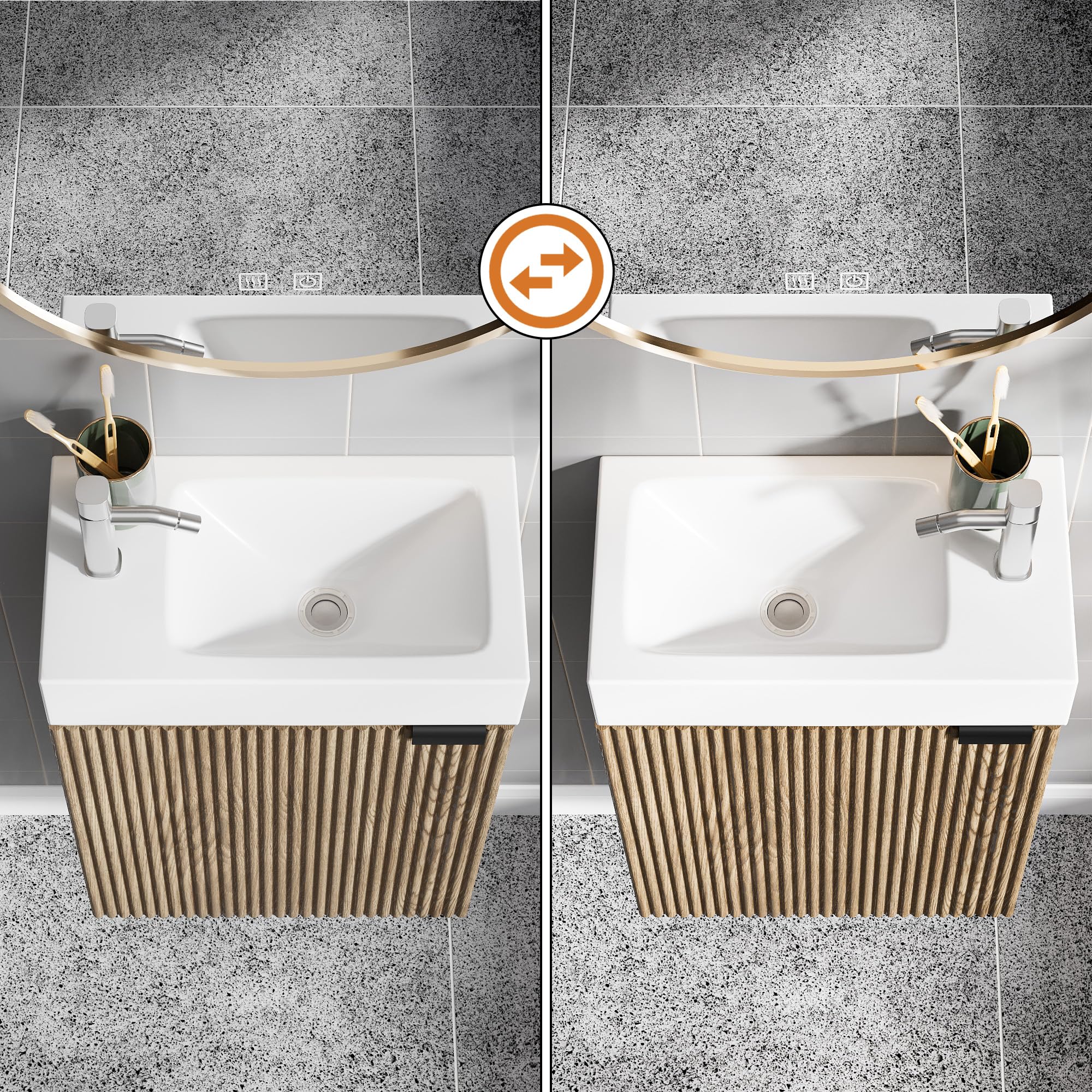 Meuble sous Lavabo Meuble de Rangement pour Salle de Bain Petit Lavabo, Armoire de Salle de Bain, sans robinetterie (Bois Naturel, 40x22x58cm)