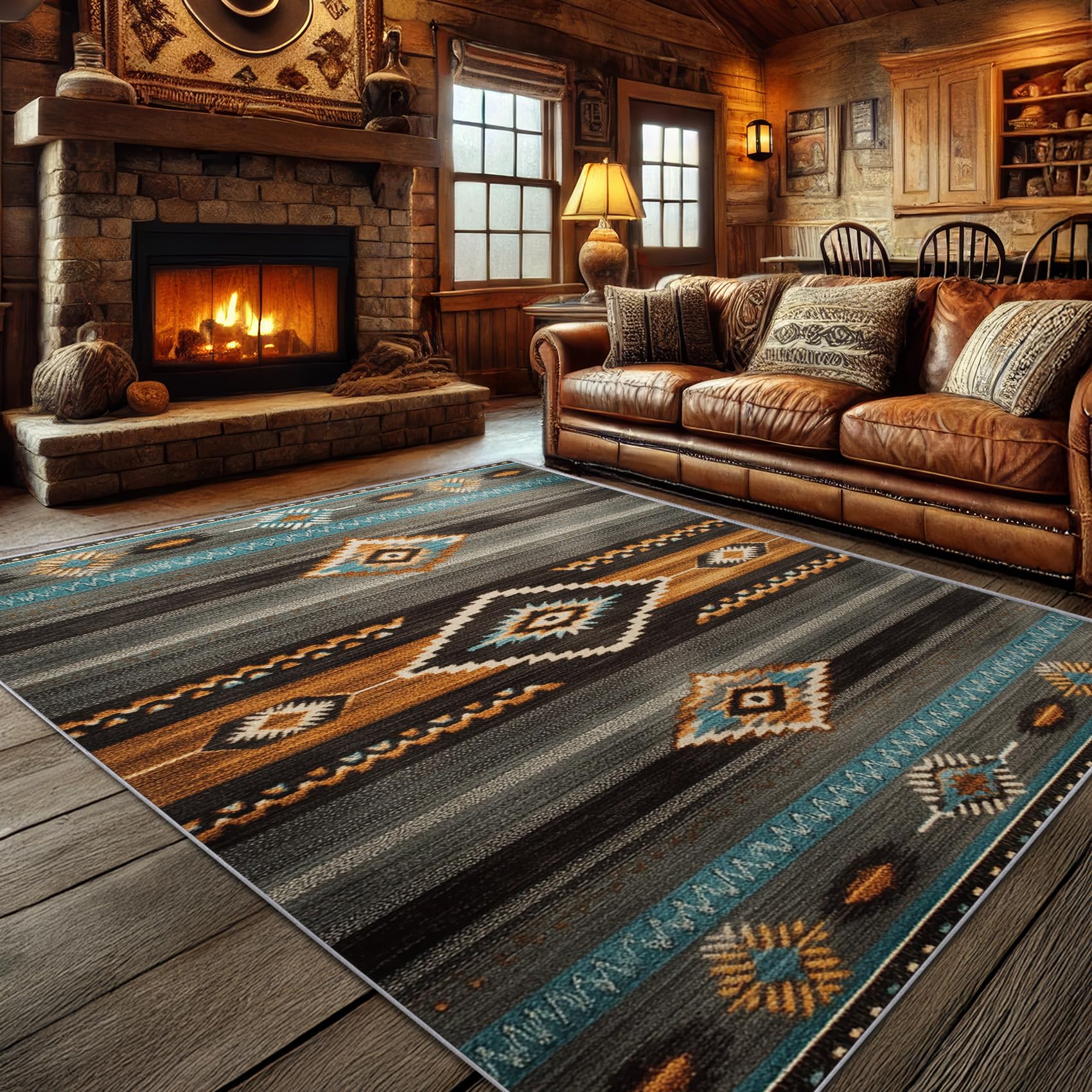 Aquailis Southwest Rugs for Living Room - 4x6 Rug, Navajo Rug - Home Decor, Aztec Tribal Area Rug, Indian Navajo Washable Rugs for Living Room Bedroom