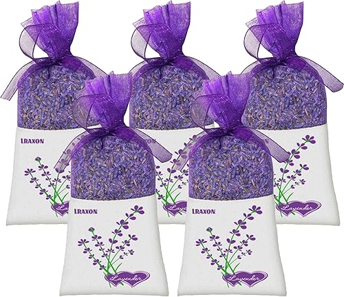 Bolsas de lavanda, 5 paquetes para cajones y armarios en cualquier lugar, flores de lavanda secas de 0.65 onzas por selección, aromas frescos de