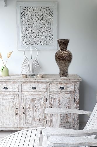 Miniatura 5 de Jarrón de piso, cilindro alto hecho de terracota con piezas de mosaico de vidrio marrón, exquisita pieza de decoración del hogar, 24 x 10 pulgadas,