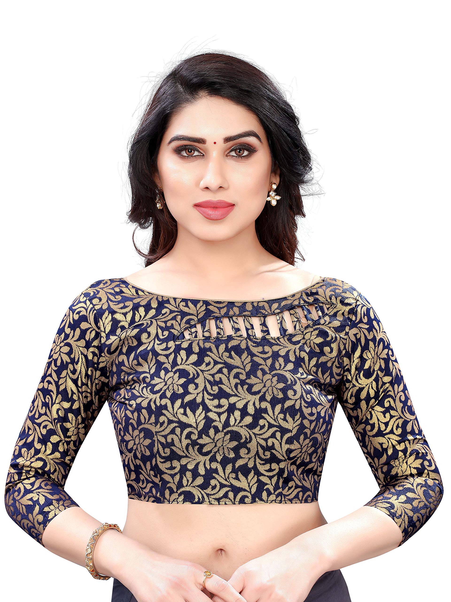 GenericBrocade Unstitched Blouse Material Jacquard Woven Embroidery Work 1 Meter for Lehenga,Kurti Plain,Satin Saree