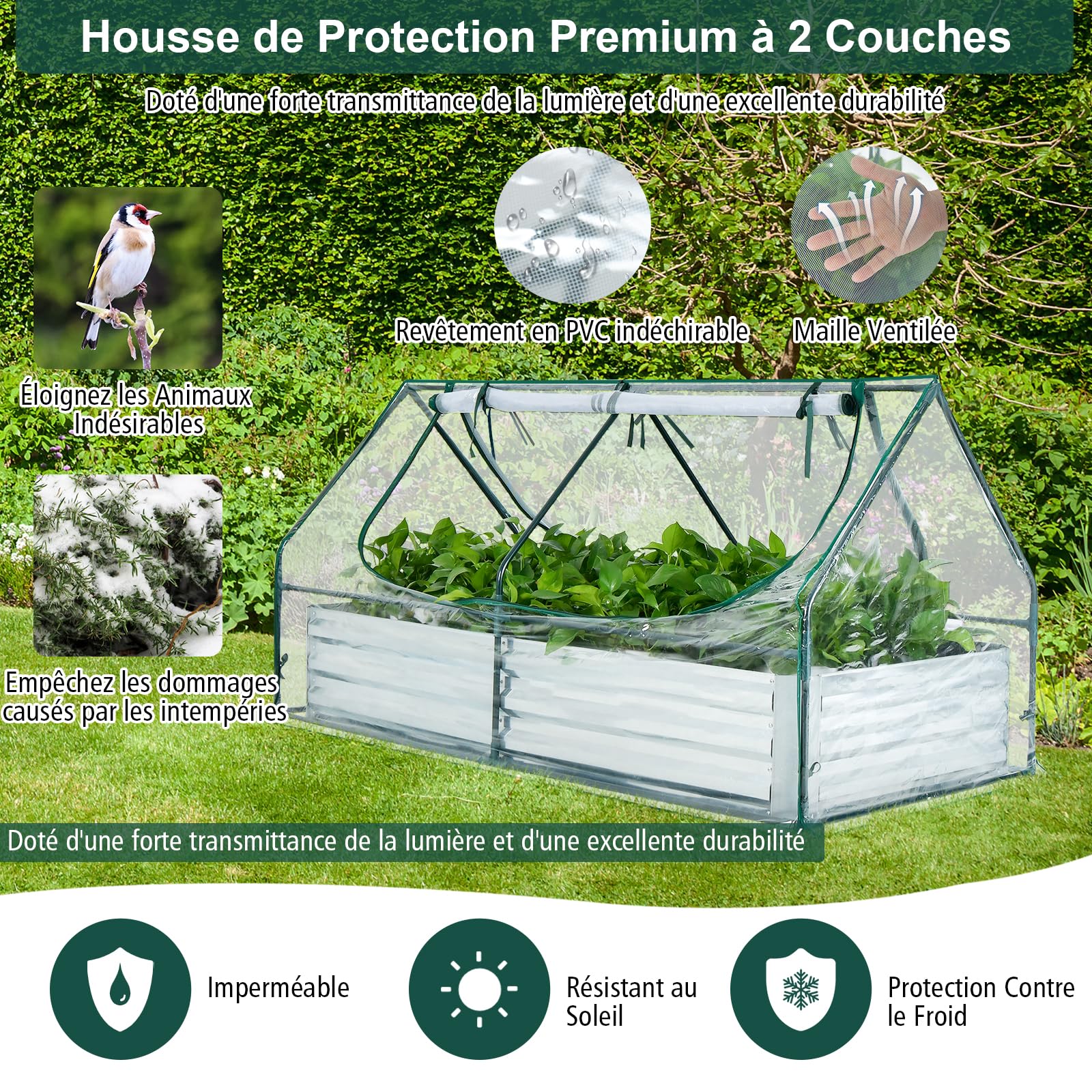 RELAX4LIFE Mini Serre de Jardin avec Jardinière en Fer, Bâche PVC Transparent, 2 Fenêtres Zippées Enroulables, Serre à Tomates Fruits Légumes Semis pour Balcon Terrasse, 180x90x90cm