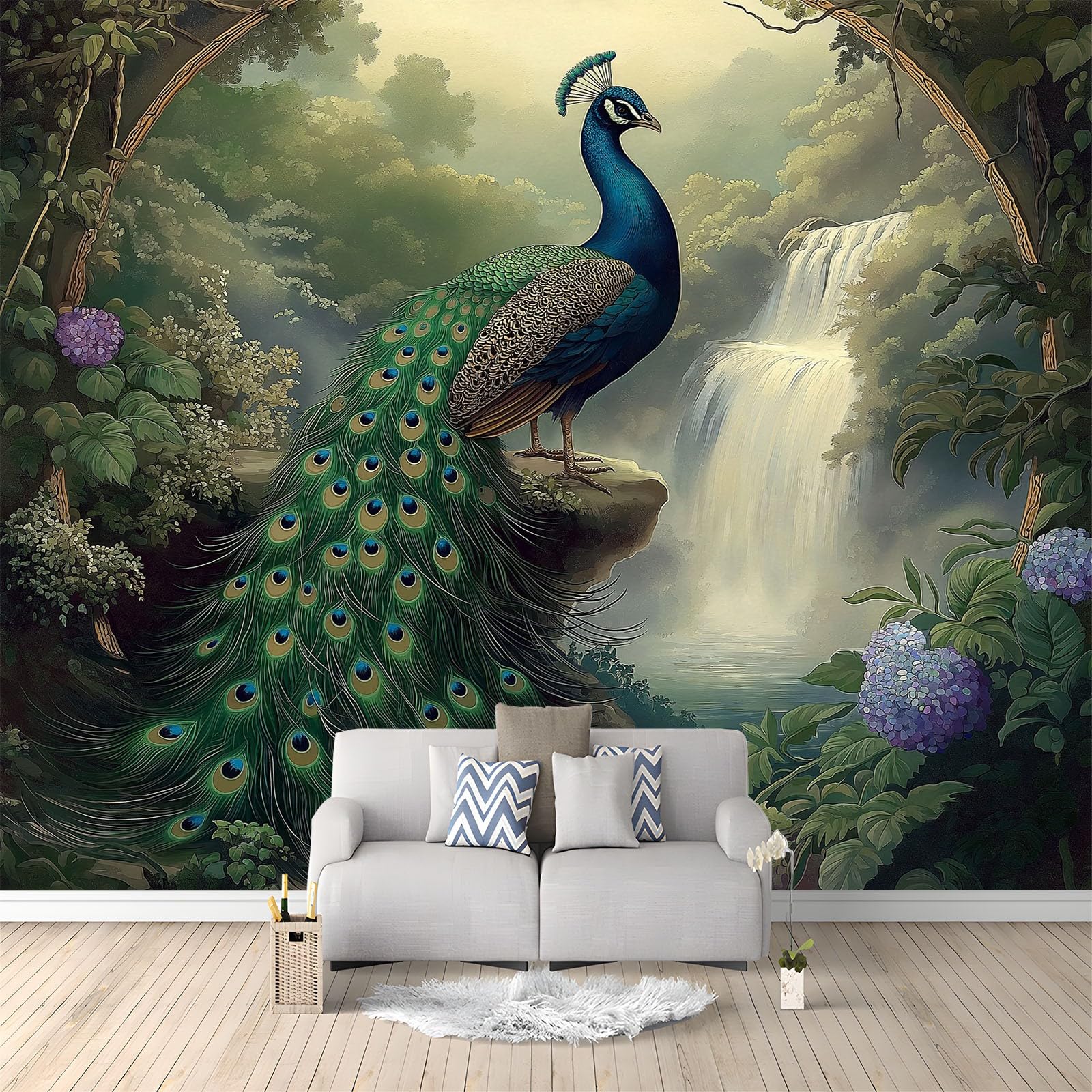 Poster déco murale paysage de paons pour agrandir une chambre