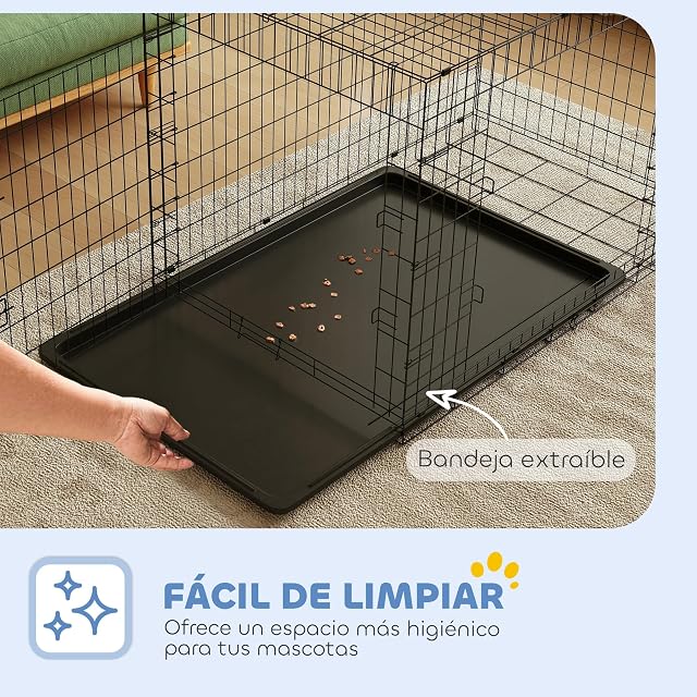 Foto 5 de 8 de PawHut Transportín de Perro de 2 Puertas Jaula de Alambre para Perros Plegable con Asa Acero 121x74,5x81 cm…