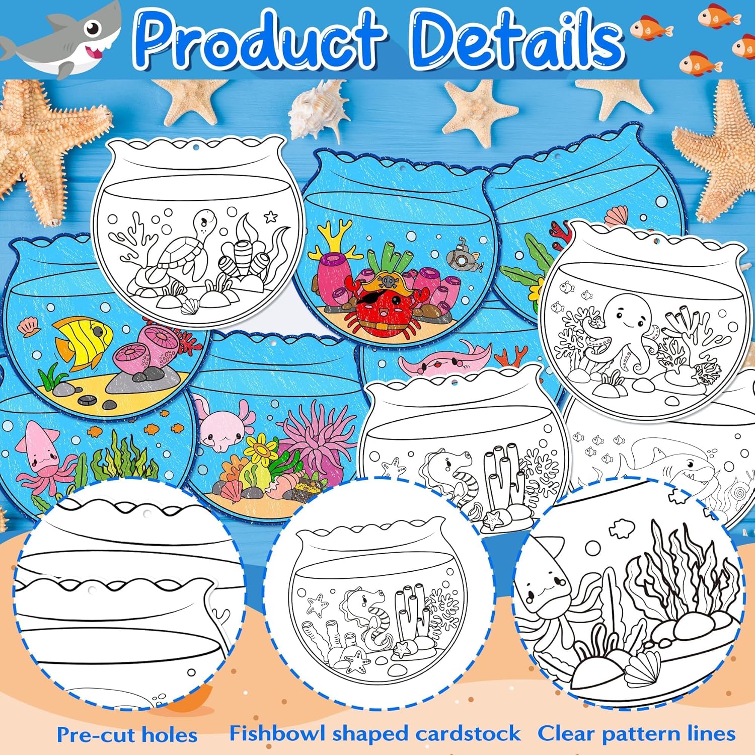 ANGOLIO Summer Coloring Ornament Crafts Kits - 83 Summer Fishbowl Color Your Own Painting Hanging Ornaments, DIY Ocean Animals Paper Party Game Birthday Gift Cards, DIY Paper Craft Rewards Party Favor